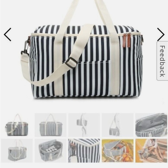 New DSW Camuto Navy & White Striped Beach Cooler Shoulder Bag - Picture 5 of 5